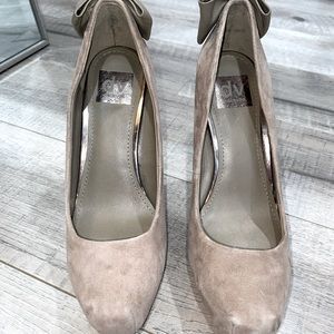 Dolce Vita Suede Platform Pumps with Leather Bow.